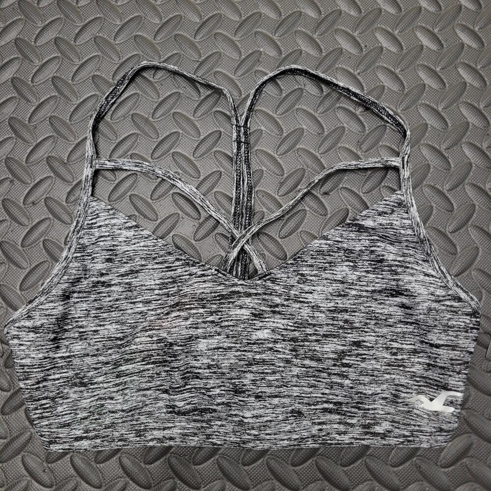 Hollister Gray Strappy Sports Bra Small Racerback Light Support Activewear Y2K
